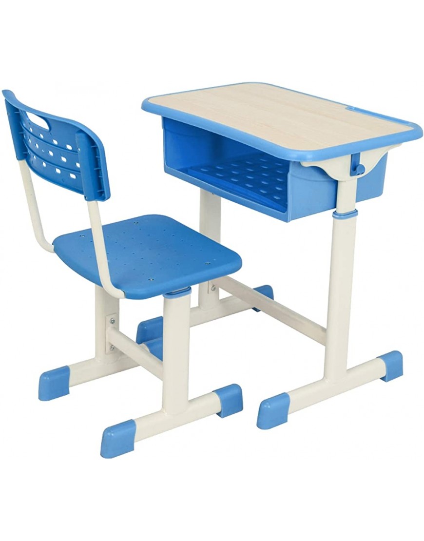 Adjustable Height Student Desk and Chair Set School Student Writing Desk Bookstand Blue - BYNEWI6HQ