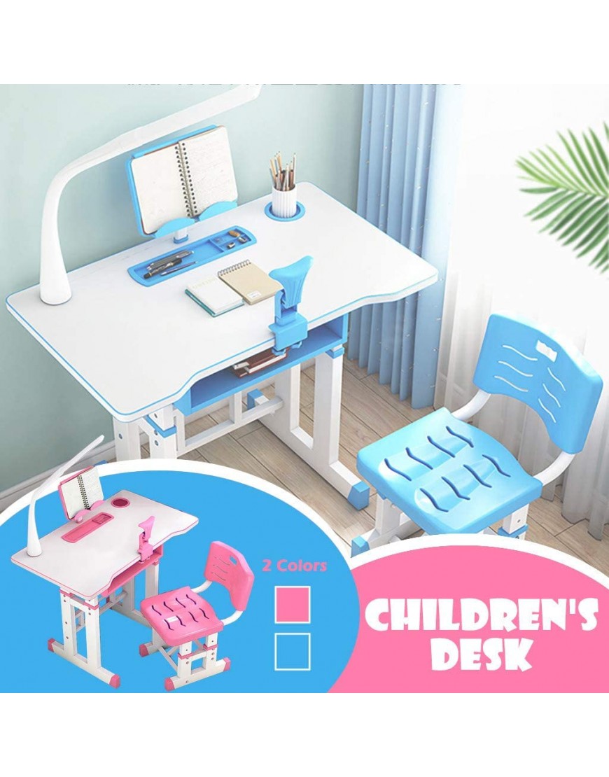 amousa Children Desk Children Study Table Height Adjustable Kids Desk and Chair Set Childs Desk W Lamp with Students Writing Desk Storage Drawer Bookstand for Boys & Girls - BNB34QLD0