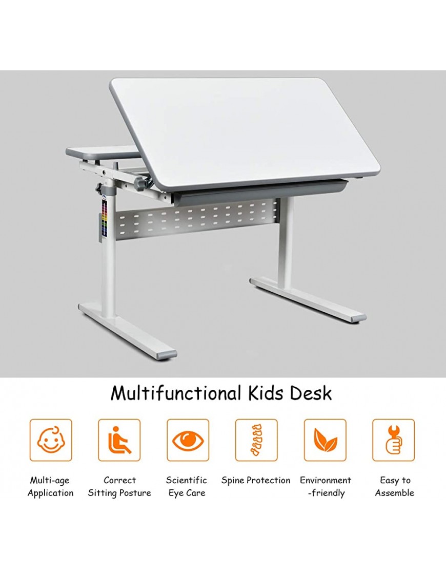 BABY JOY Kids Desk Height Adjustable Children Interactive Workstation with Storage Drawer Tilted Desktop Teens Study Table for Writing Reading and Drawing Gray - B15VB5GVP