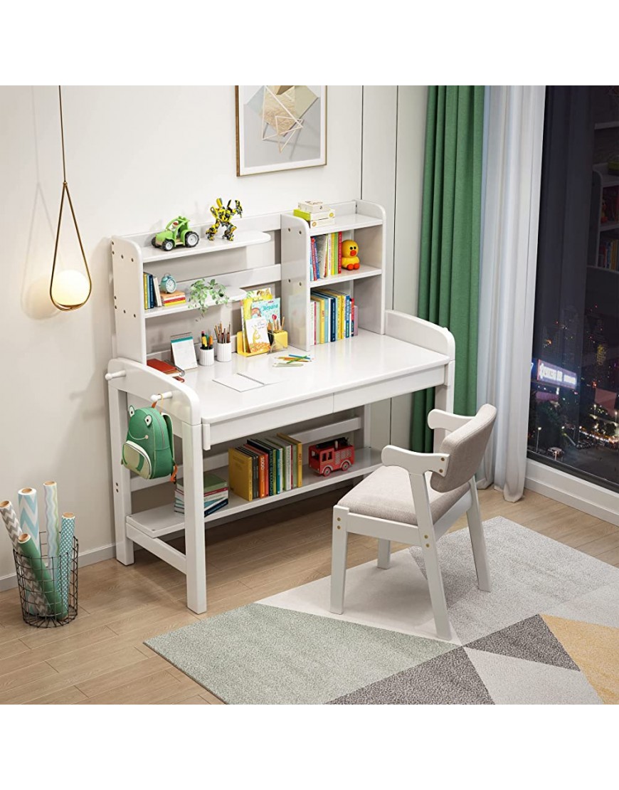 BALANBO Kids Table Kids Desk and Chair Set with Drawer and Bookshelf Wooden Children’s Media Desk Student's Study Computer Workstation and Writing Table White - BY4JI2UPH