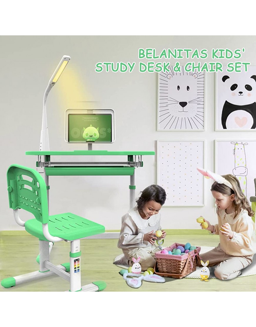 BELANITAS Kids Desk and Chair Set Height Adjustable Kids Writing Desk for Boys and Girls Kids Functional Desk for Learning w Multi-Mode Lighting Book Stand Large Drawer Cup Holder - B8IH7S0YT