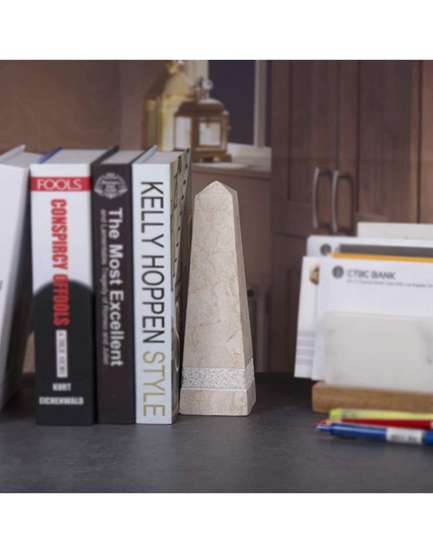 Creative Home Genuine Champagne Marble Stone 10 High Obelisk Desk Accessory Paper Weight - BJ0L3XCPQ