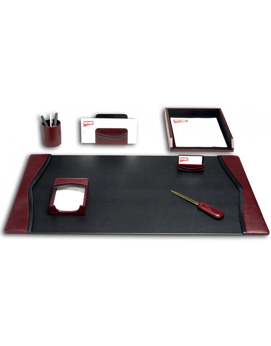 Dacasso Burgundy Leather Desk Set 7pcs - B0AW70FTL