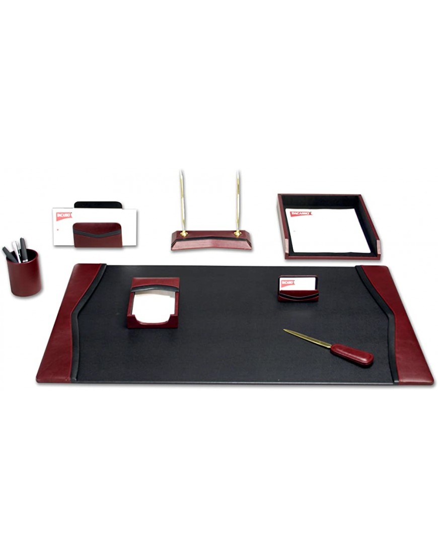 Dacasso Burgundy Leather Desk Set 8-Piece - BEIETFWLF