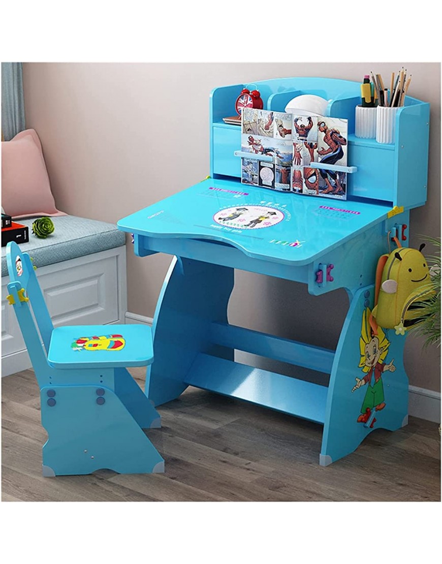FEIYIYANG Kids Writing Desk Children's Study Desk Bookcase Combination Writing Desk and Chair Set Primary School Desk Girl Male Desk and Chair Children's Study Table Color : Blue - B2PZ79I1G