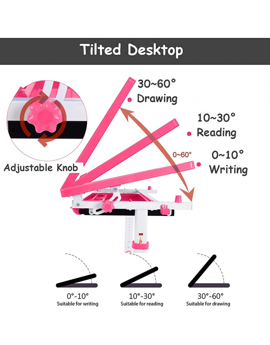 FWBNUIF Multifunctional Height-Adjustable Kid' Study Desk and Study Chair Set with Storage Drawer Study Desk Painting Desk Pink One Size - BARN2W8II