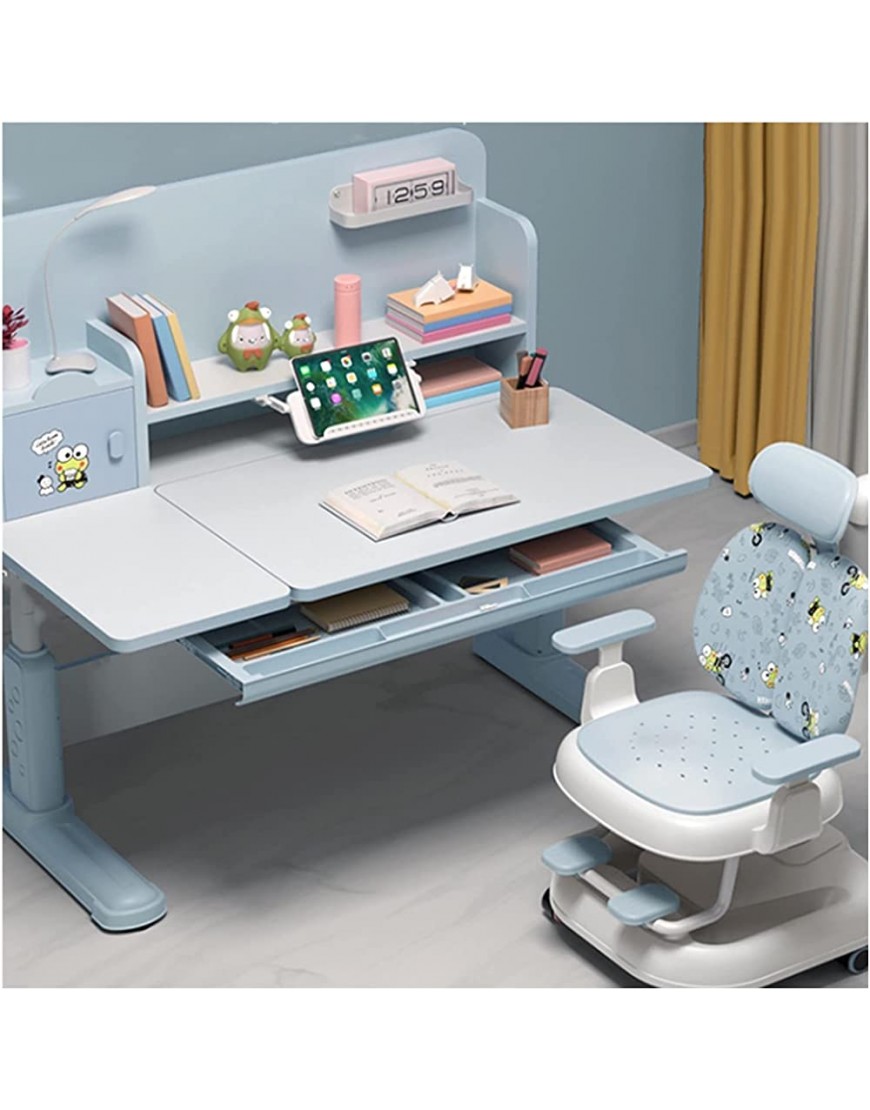 HONGFEISHANGMAO Table Children's Study Table Can Be Raised and Lowered Wood Desk Primary School Student Desk Home Writing Desk and Chair Set Study Desk Kids School Desk Color : Blue - B784O0MVN