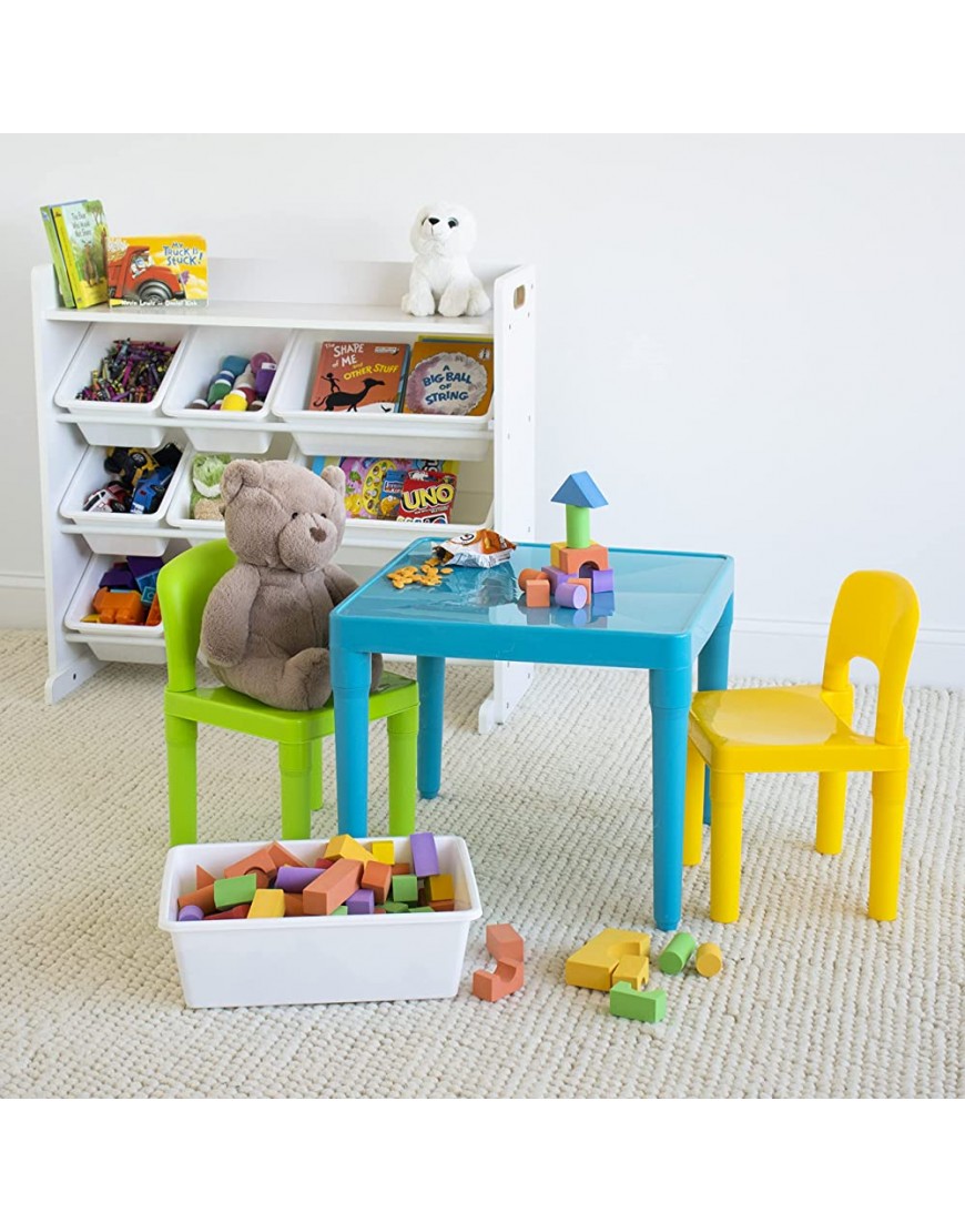 Humble Crew Aqua Table & Green Yellow Kids Lightweight Plastic Table and 2 Chairs Set Square Toddler - BZ2HNECOR