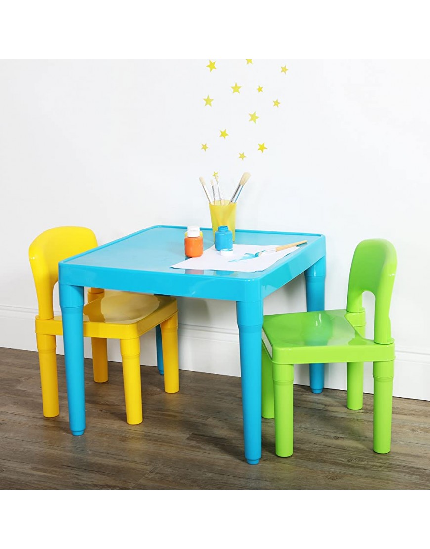 Humble Crew Aqua Table & Green Yellow Kids Lightweight Plastic Table and 2 Chairs Set Square Toddler - BZ2HNECOR