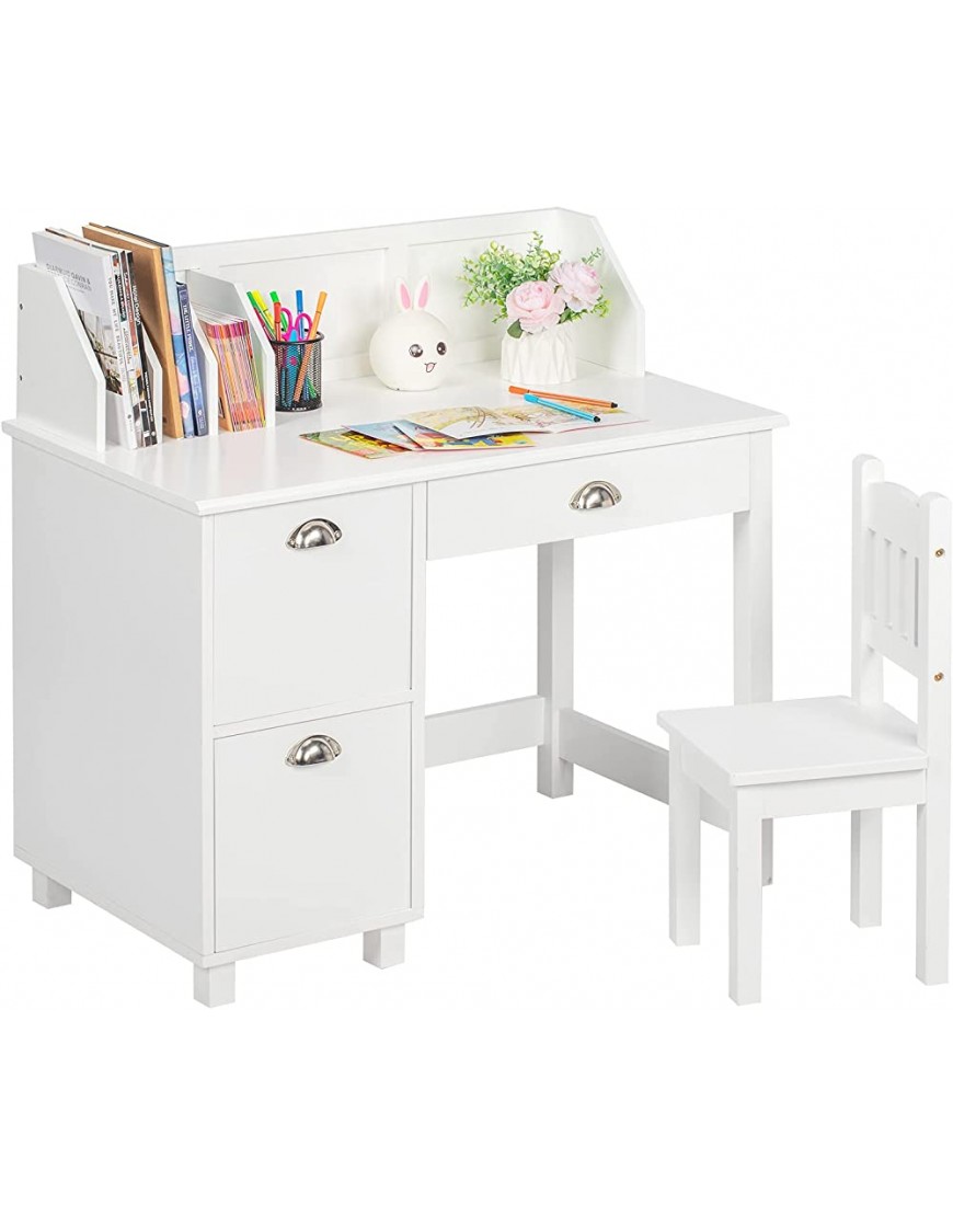 JOYMOR Kids Desk and Chair Set Wooden Children Study Table with Hutch and Storage Cabinets Student Computer Workstation and Writing Table with Shelves Drawers Kids Furniture for Bedroom Classroom - BHHZLD1PB
