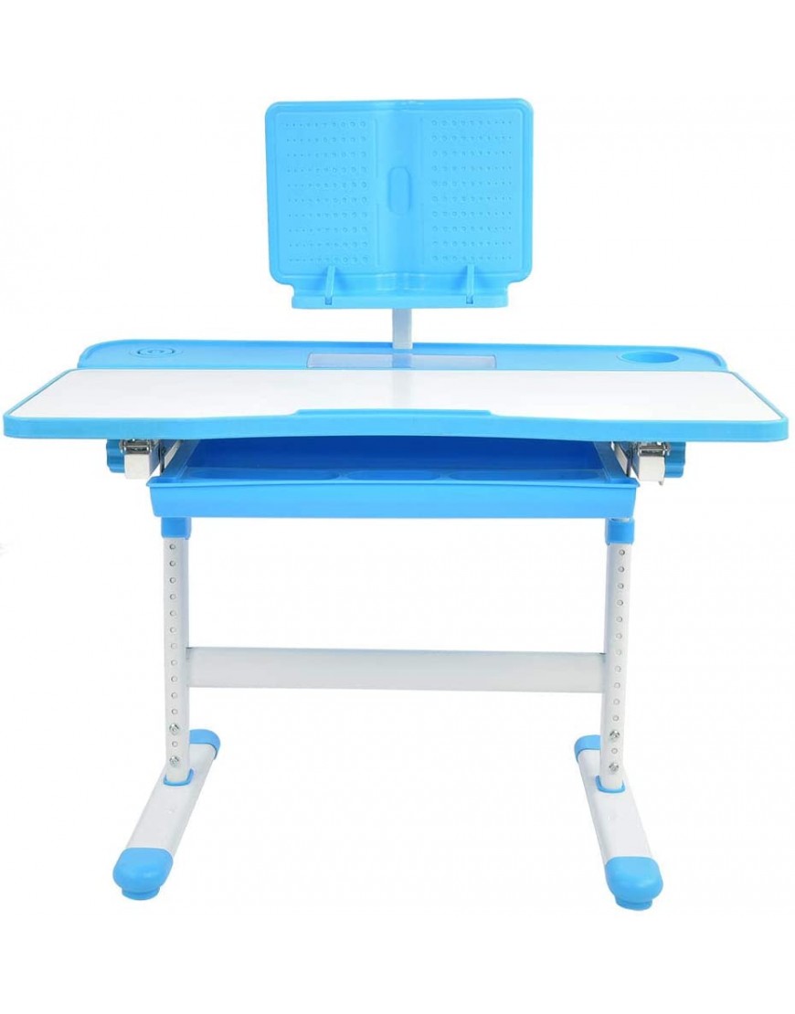 Kids Desk and Chair Set Adjustable Ergonomic Children's Study Writing Table and Chair Kit School Interactive Workstation with Tilt Desktop Bookstand and Storage Drawer for Girl Boy Student Blue - BIDCDRJSN