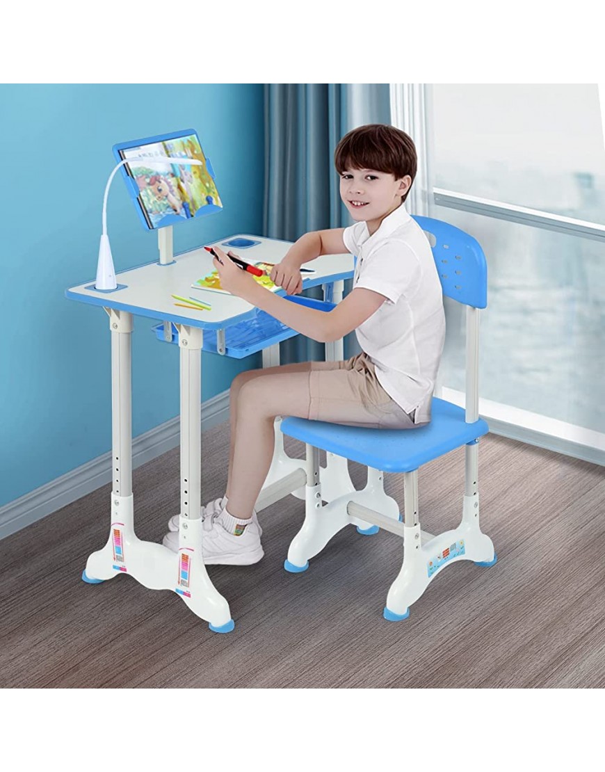 Kids Desk and Chair Set Child Desk Height Adjustable Student Study Desk for Home School Writing Desk and Chair Set Can Be Raised and Lowered Blue - BIWGPIFFA