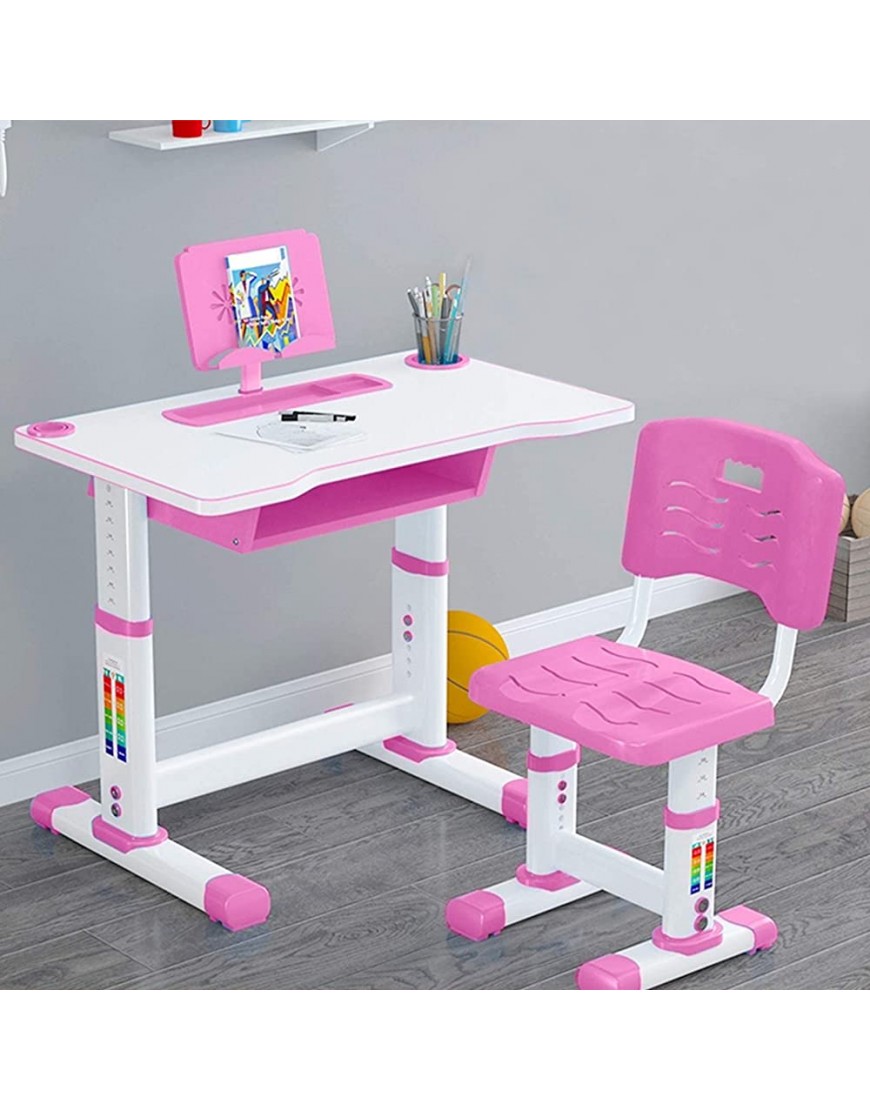 Kids Desk and Chair Set Child Homeschool Desk Kids School Desk Height Adjustable Ergonomic Design Students Writing Desk with Desktop Storage Drawer Bookstand for Studying Pink One Size - B1XONUHL5