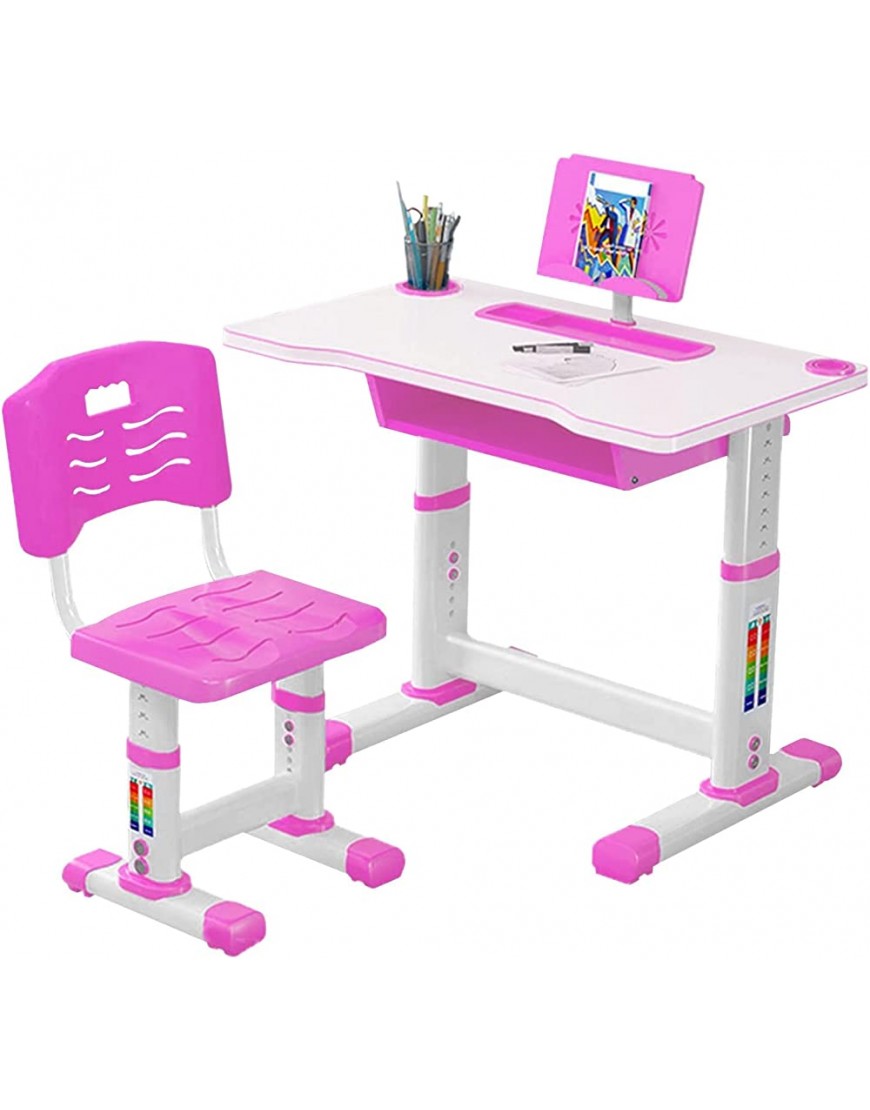 Kids Desk and Chair Set Child Homeschool Desk Kids School Desk Height Adjustable Ergonomic Design Students Writing Desk with Desktop Storage Drawer Bookstand for Studying Pink One Size - B1XONUHL5