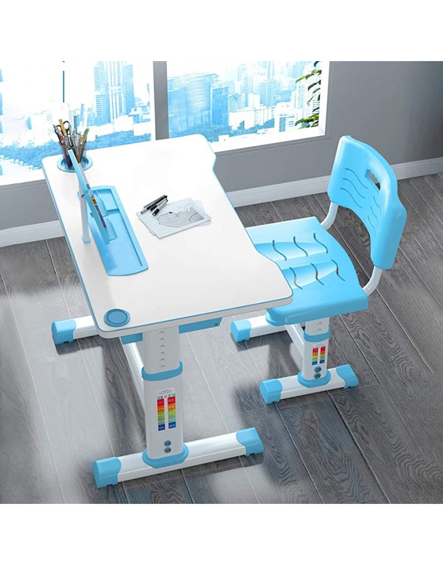 Kids Desk and Chair Set Height Adjustable Children Study Table with The Desktop Has Embedded Pen Blue One Size - BM3TQF8LN