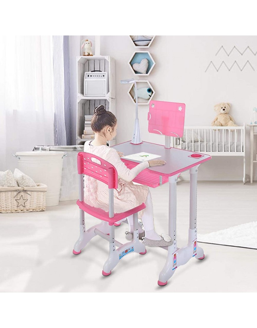 Kids Desk and Chair Set: Height Adjustable Student Study Desk with Storage Pull Out Drawer Bookstand，24inch School Desk w led Light&Drawer Storage Girls Boys Desk and Chair Set Ages 8-12 Pink - BBBLPQ64P