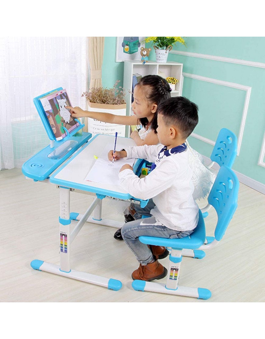 Kids Desk Height Adjustable Children Study Desk Set Kids Writing Chair and Table with Angle Adjustable Reading Stand for Boys and Girls Blue - B0O3MSGTC