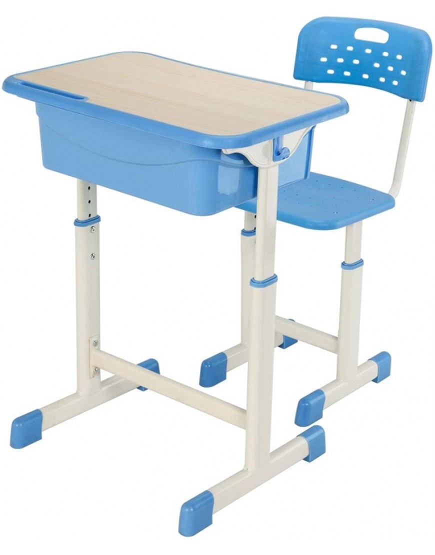 Knocbel Lifting Student Desk and Chair Set Adjustable Height Children Home School Workstation with Side Hooks for 3-14 Years Old Kids Blue - B3M77DZOJ