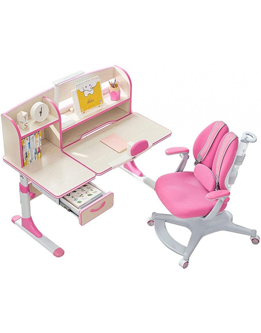LDZ Learning Desk and Chair Set Can Be Raised and Lowered Children's Writing Desk Primary and Secondary School Students Can Adjust The Work Desk Writing Desk,Pink - BJWPST2KM