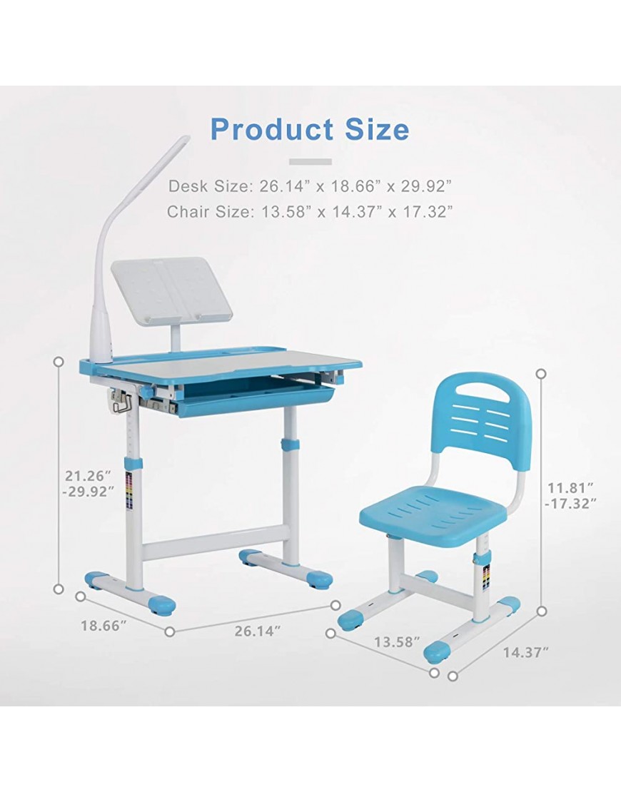 Mecor Kids Desk Height Adjustable Children Dest And Chair Set Childs Study Table and Chair Setw Lamp School Student Writing Desk w Pull Out Drawer Storage,Pencil Case,Bookstand Blue - BSB2Y17Y7
