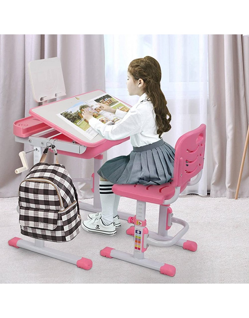 NA Home Desk Writing Desk and Chair 80cm Manual Lift Desktop Can Tilt Study Desk and Chair Pink Study Desk and Chair Set - B7XDING1S