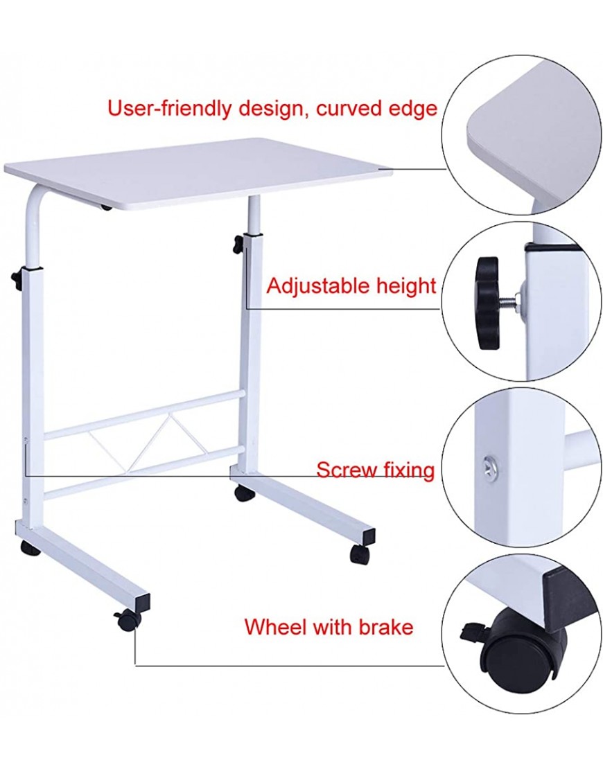 PUTEARDAT Adjustable Computer Standing Desk Side Bed Table with Rotate Wheels Manual Height Adjust Sofa Side Table Easy Assemble for Kids Student Classroom - B0F140DEZ
