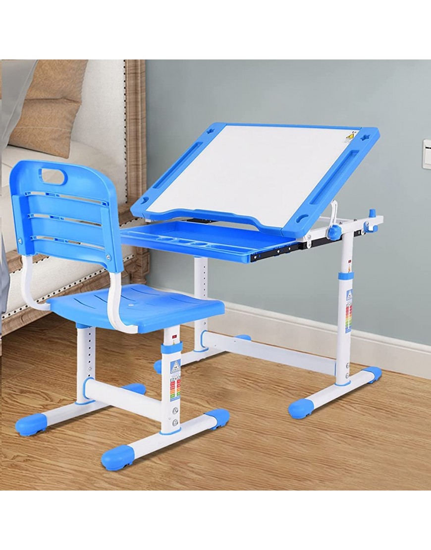 PUTEARDAT Multifunctional Height-Adjustable Kid' Study Desk and Study Chair Set with Storage Drawer Study Desk Painting Desk Blue One Size - BX05KVOI7