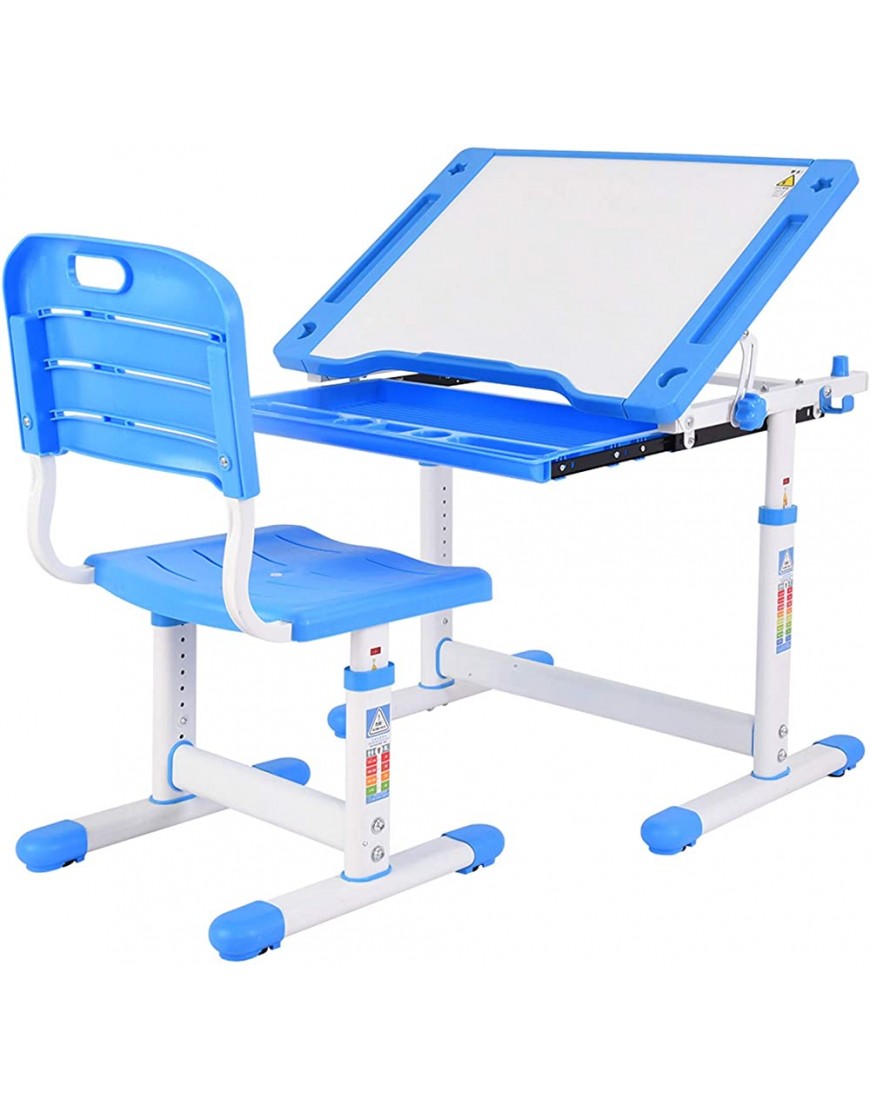 PUTEARDAT Multifunctional Height-Adjustable Kid' Study Desk and Study Chair Set with Storage Drawer Study Desk Painting Desk Blue One Size - BX05KVOI7