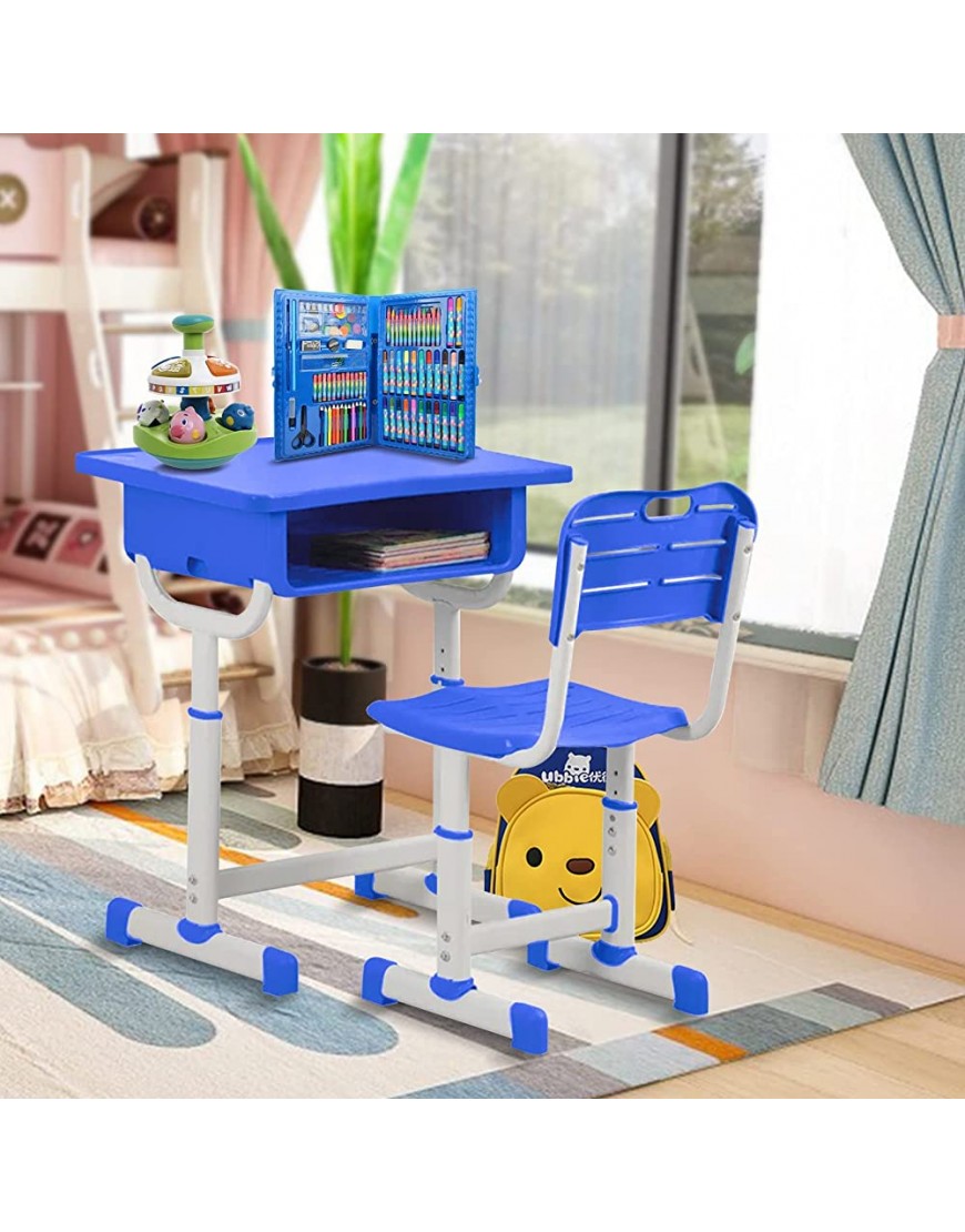 RUIVE Kid's Study Desk and Chair Set Height-Adjustable Writing Study Desk Large-Capacity Storage with Large Drawer Blue One Size - BNX242ASE