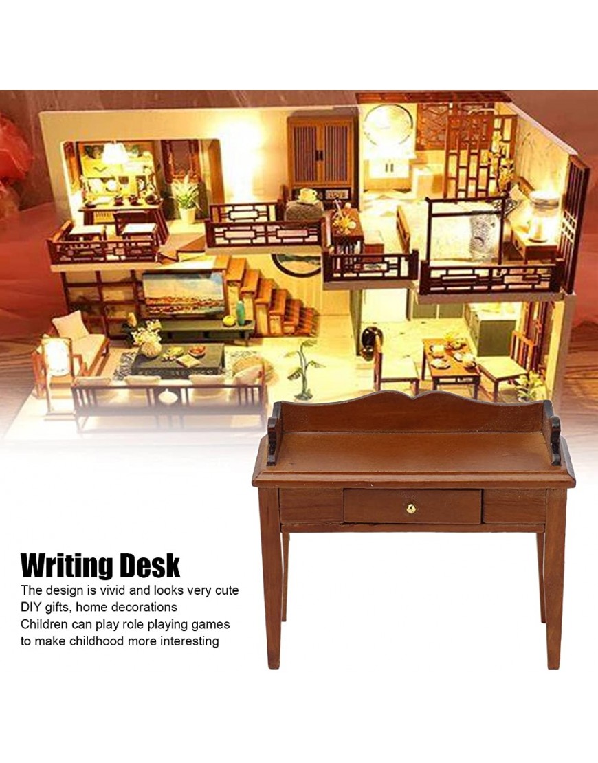 Shanrya Writing Desk Decoration Small Desk Wooden Table Toy Gift Design Sense with Drawer for Home for Children - BO7JTYVJG