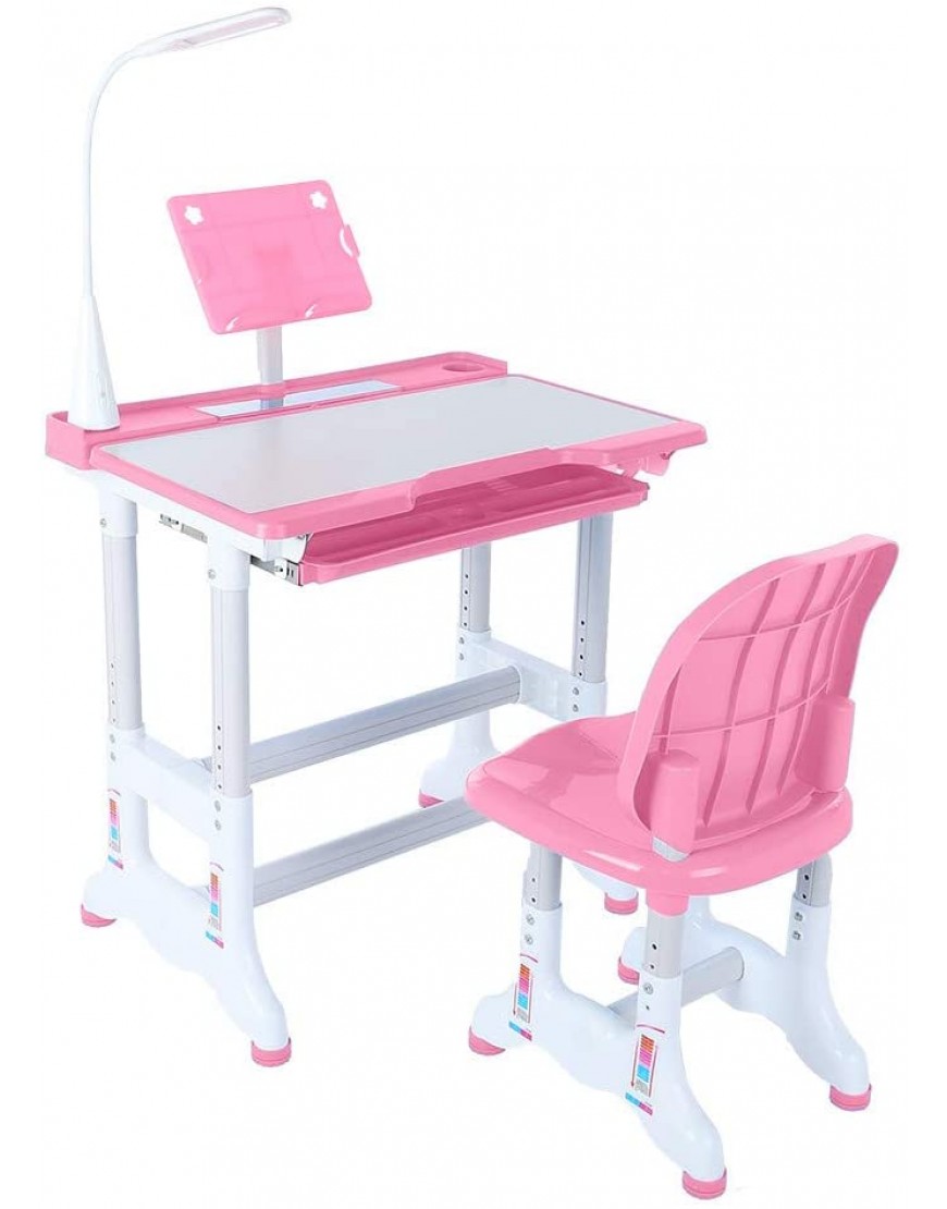 Tengma Kids Desks and Chair Set Height Adjustable Children Study Desk and Chair Set Childs School Student Sturdy Table w Lamp Pull Out Drawer Storage,Tilted Desktop,Pencil Case,Bookstand Pink - BP9BZS3IF