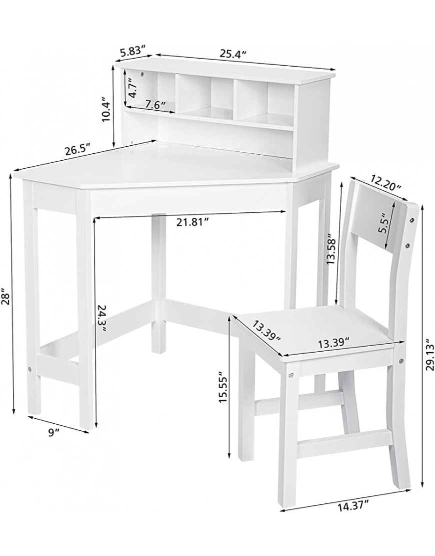 UTEX Kids Desk,Wooden Study Desk with Chair for Children,Writing Desk with Storage and Hutch for Home School Use,White - BYNS7M909
