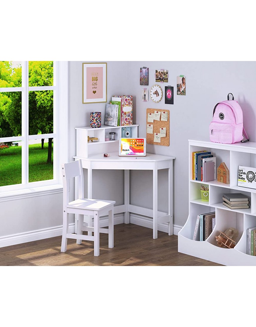 UTEX Kids Desk,Wooden Study Desk with Chair for Children,Writing Desk with Storage and Hutch for Home School Use,White - BYNS7M909