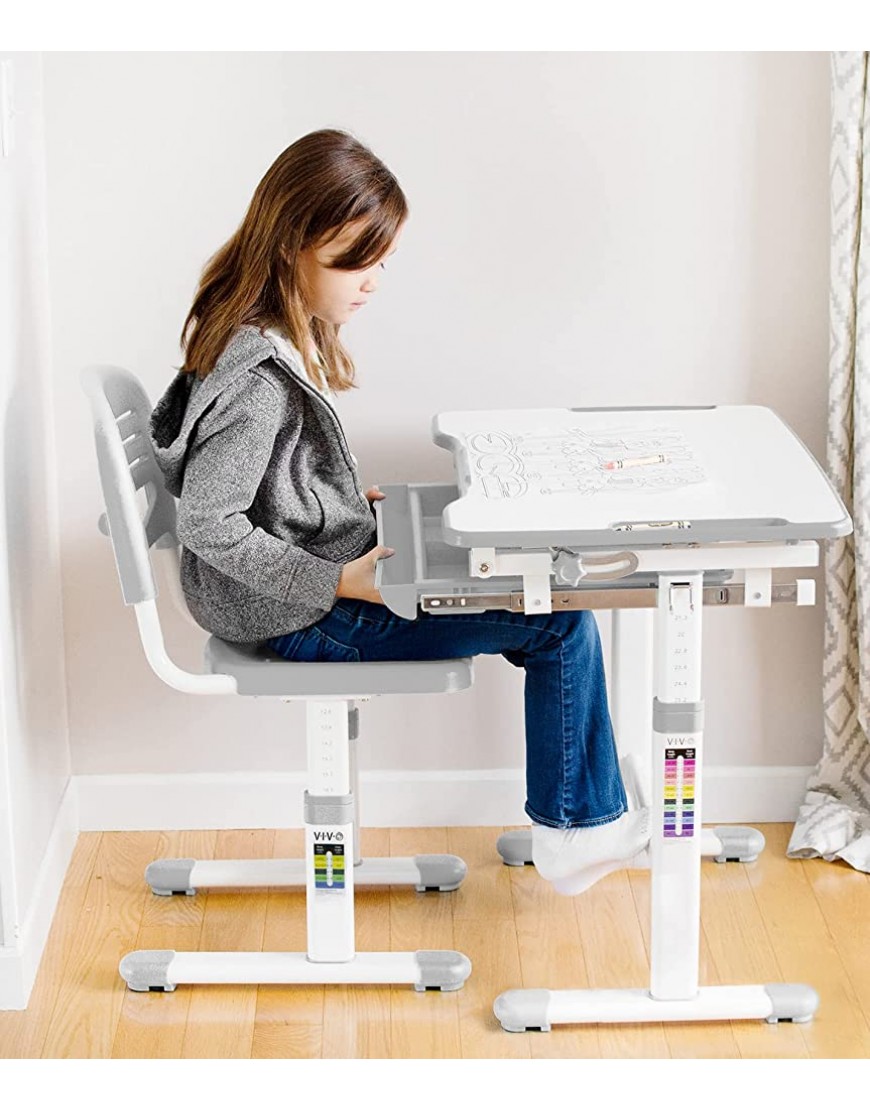 VIVO Gray Height Adjustable Childrens Desk and Chair Set | Kids Interactive Workstation - BNOLCN7Y7