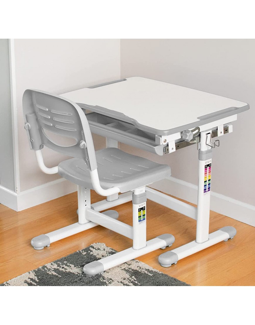 VIVO Gray Height Adjustable Childrens Desk and Chair Set | Kids Interactive Workstation - BNOLCN7Y7