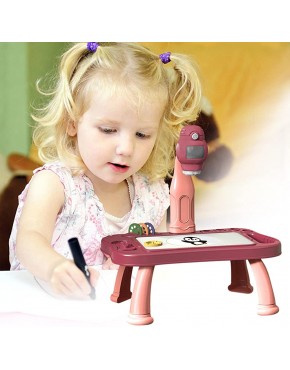 Wuztai Kids Smart Projector Drawing Desk Detachable Educational Toys Learning Painting Table Drawing with Penx12 Slidex6 Erasable Boardx1 Easy-to-Use Study Table for Children Pink - BJ32ZSKUJ
