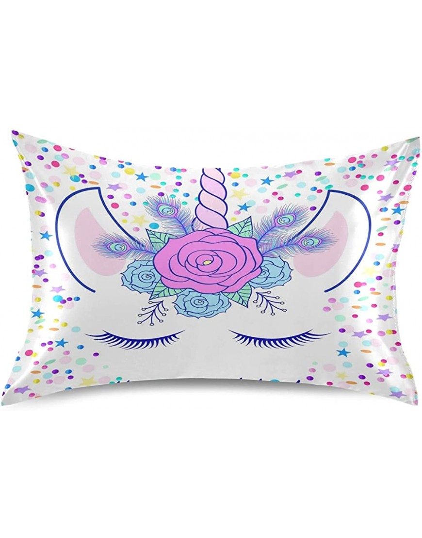 Cute Unicorn Kids Satin Pillowcase Toddler Girls Baby Silk Pillow Cases for Hair and Skin Standard Size Slipping Pillow Cover Set with Envelope Closur 20x26 Pillowcase Decorative for Child Sofa Bed - BET49LDYY