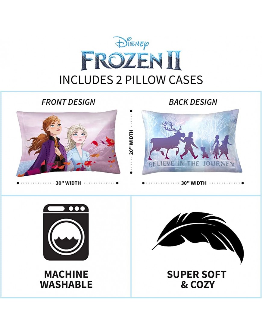 Franco Kids Bedding Set of 2 Super Soft Microfiber Reversible Pillowcase 20 in x 30 in Disney Frozen 2 - B6F0NT7RB