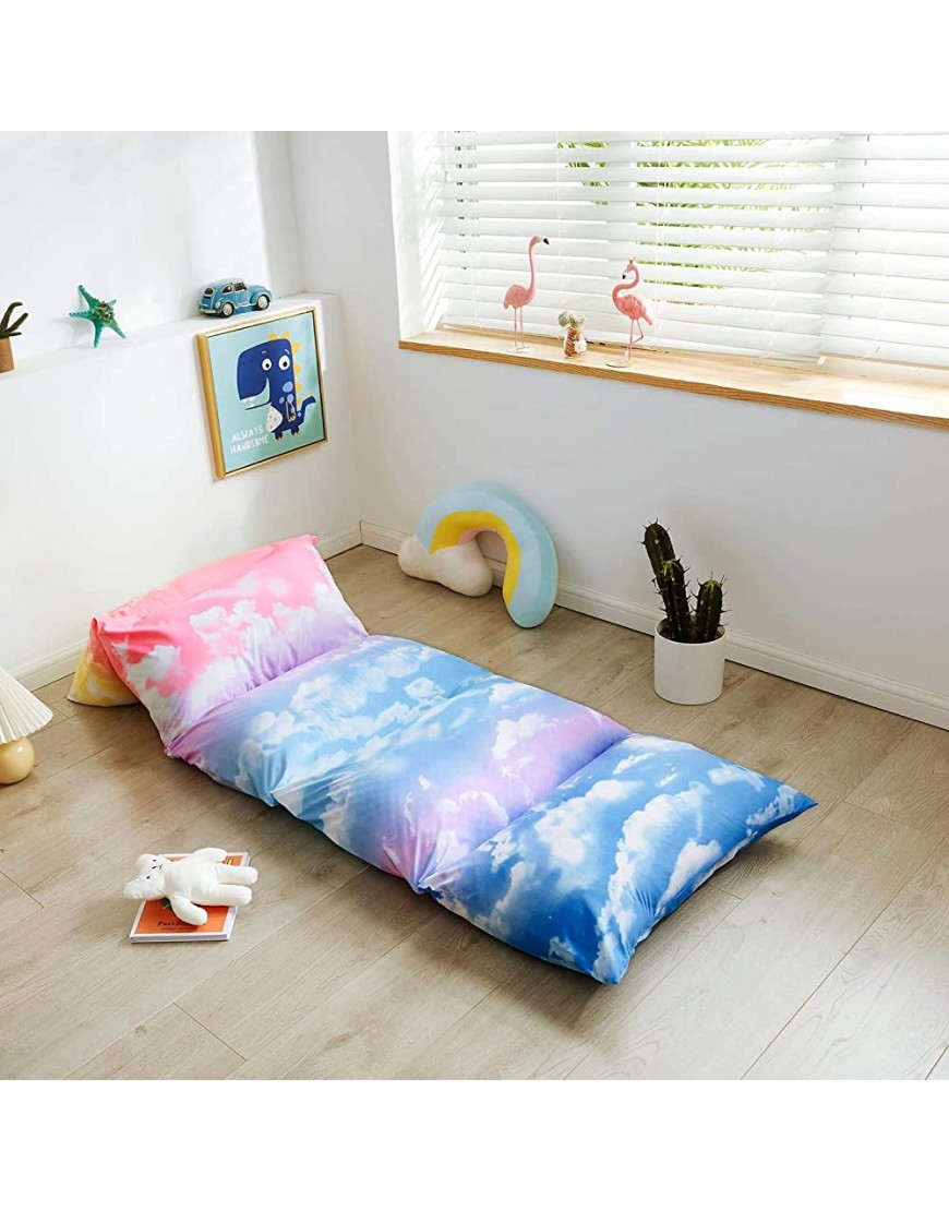 Mengersi Pillow Bed Floor Lounger Cover for Kids Floor Pillow Case Bed Cover Rainbow Kids Cot for Nap TV Time Reading,Requires 5 Pillows Pillows Not Included,Queen Pink and SkyBlue - B78DTBX6N