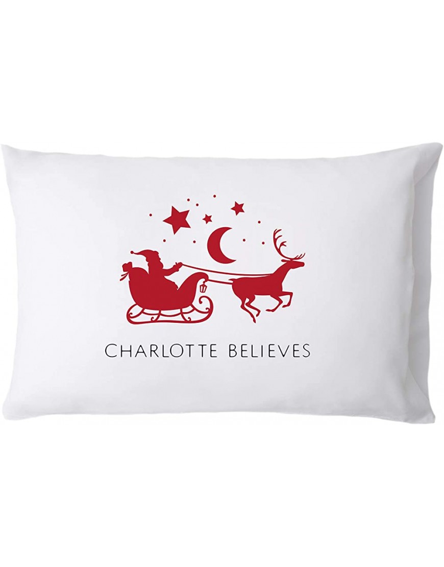 Personalized Pillow Case with Name Santa and Reindeer Design Decorative Sleeping Pillowcase for Kids Customized for Boys and Girls - BJEIJEQLR