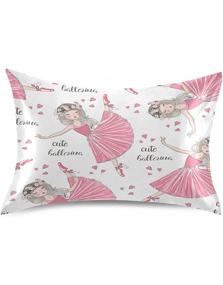 Satin Pillowcase for Hair and Skin Standard Size Cute Ballet Girl Ballerina Decorative Pillow Sham with Envelope Closure Pillow Cover for Bedroom Hotel - BVQLK7OHD