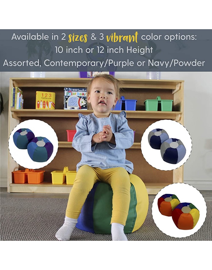 FDP SoftScape 10 inch Bean Puffs Seating Set for Toddlers and Kids Colorful Flexible and Lightweight for Daycare Preschool Home 2-Pack Assorted - B96CU8XF4