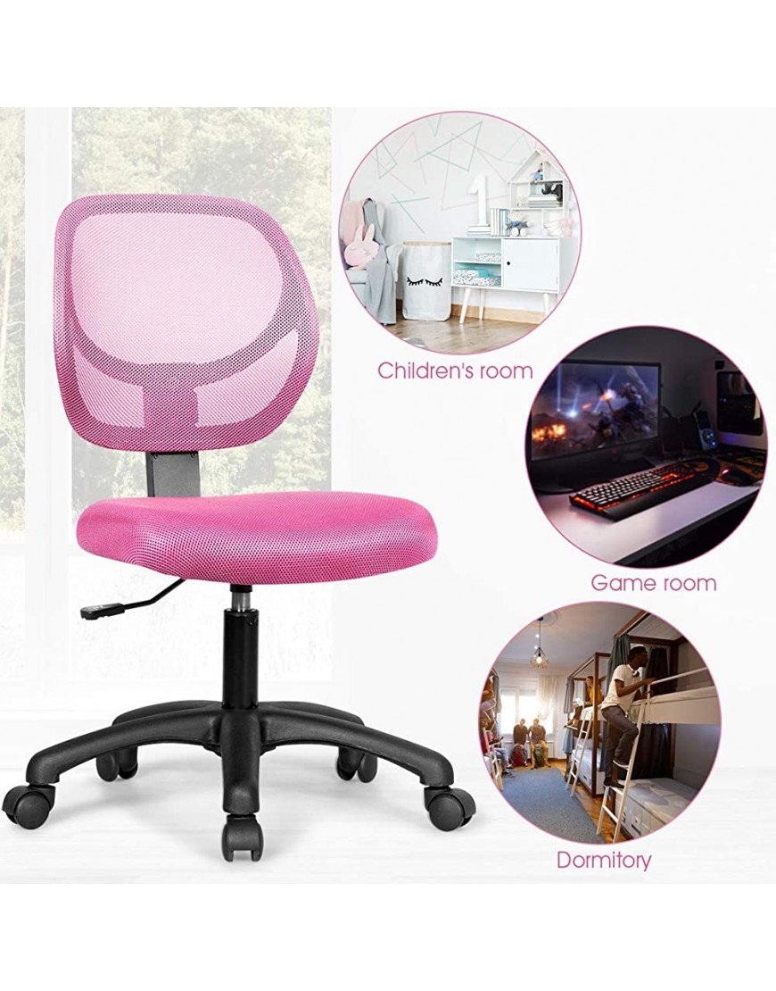 Giantex Kids Desk Chair Low-Back Mesh Children Computer Task Chair with Adjustable Height & Support Lumbar Upholstered Mesh Swivel Chair for Boys Girls Pink - BXD177SBY