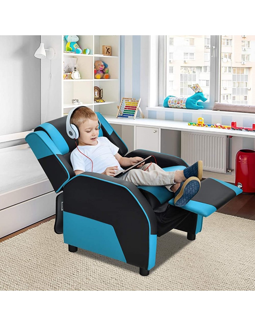 Giantex Kids Recliner Kids Youth Gaming Recliner Chair Racing Style Game Sofa with Headrest and Lumbar Support Ergonomic PU Leather Armchair Lounge Chair for Living & Gaming Room Blue - B2XYW3O8Q