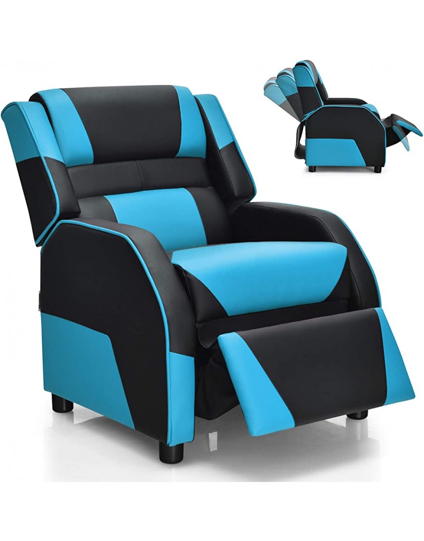 Giantex Kids Recliner Kids Youth Gaming Recliner Chair Racing Style Game Sofa with Headrest and Lumbar Support Ergonomic PU Leather Armchair Lounge Chair for Living & Gaming Room Blue - B2XYW3O8Q