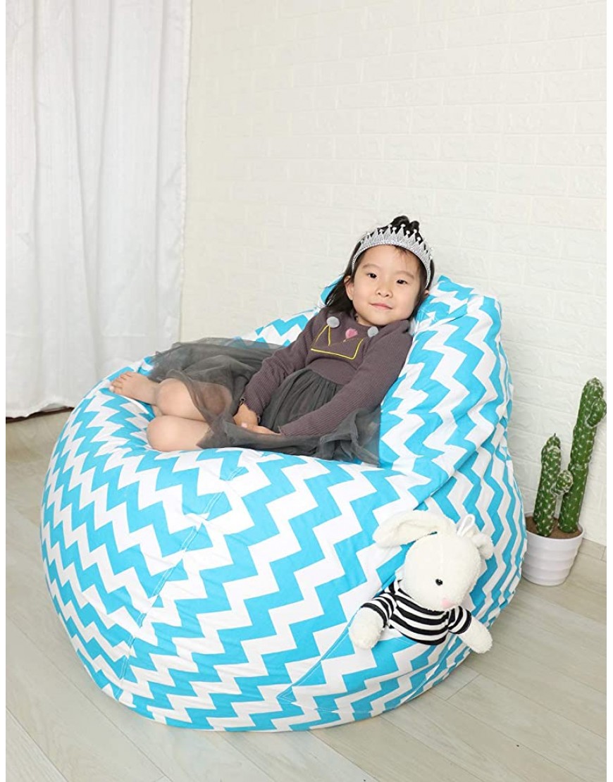 Great Eagle 58 x 52 in Flat Size Extra Large 100% Cotton Canvas Kids Stuffed Animals Toys Storage Bean Bag Chair Cover Only for Kids Toddlers,Teens and AdultsChevron Blue Turquoise - BRD2X052D