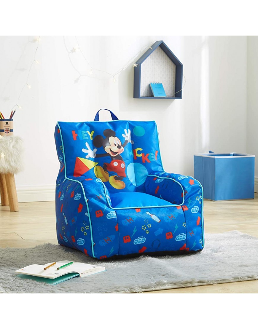 Idea Nuova Disney Mickey Mouse Kids Nylon Bean Bag Chair with Piping & Top Carry Handle - BQ7K0QHS3