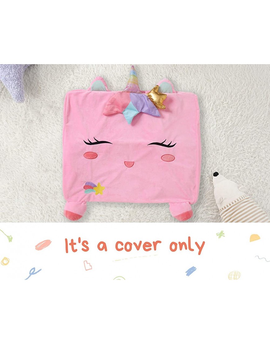 Kids Stuffed Animal Storage Bean Bag Chair Cover | 24”x24”x20 Extra Soft Velvet Plush Toys Holder and Organizer | Decorative Room Organization for Soft Toy Pillow Blanket | Cover Only Unicorn - BEUU04CPR