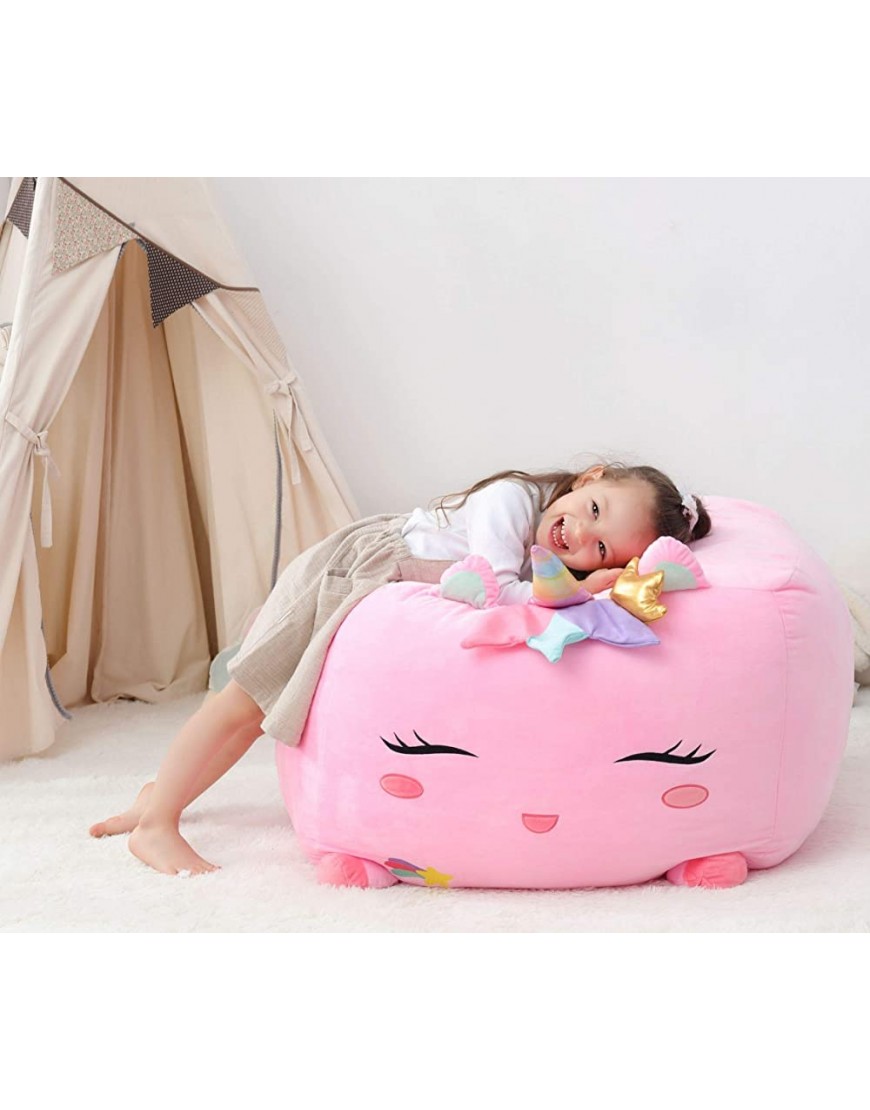 Kids Stuffed Animal Storage Bean Bag Chair Cover | 24”x24”x20 Extra Soft Velvet Plush Toys Holder and Organizer | Decorative Room Organization for Soft Toy Pillow Blanket | Cover Only Unicorn - BEUU04CPR