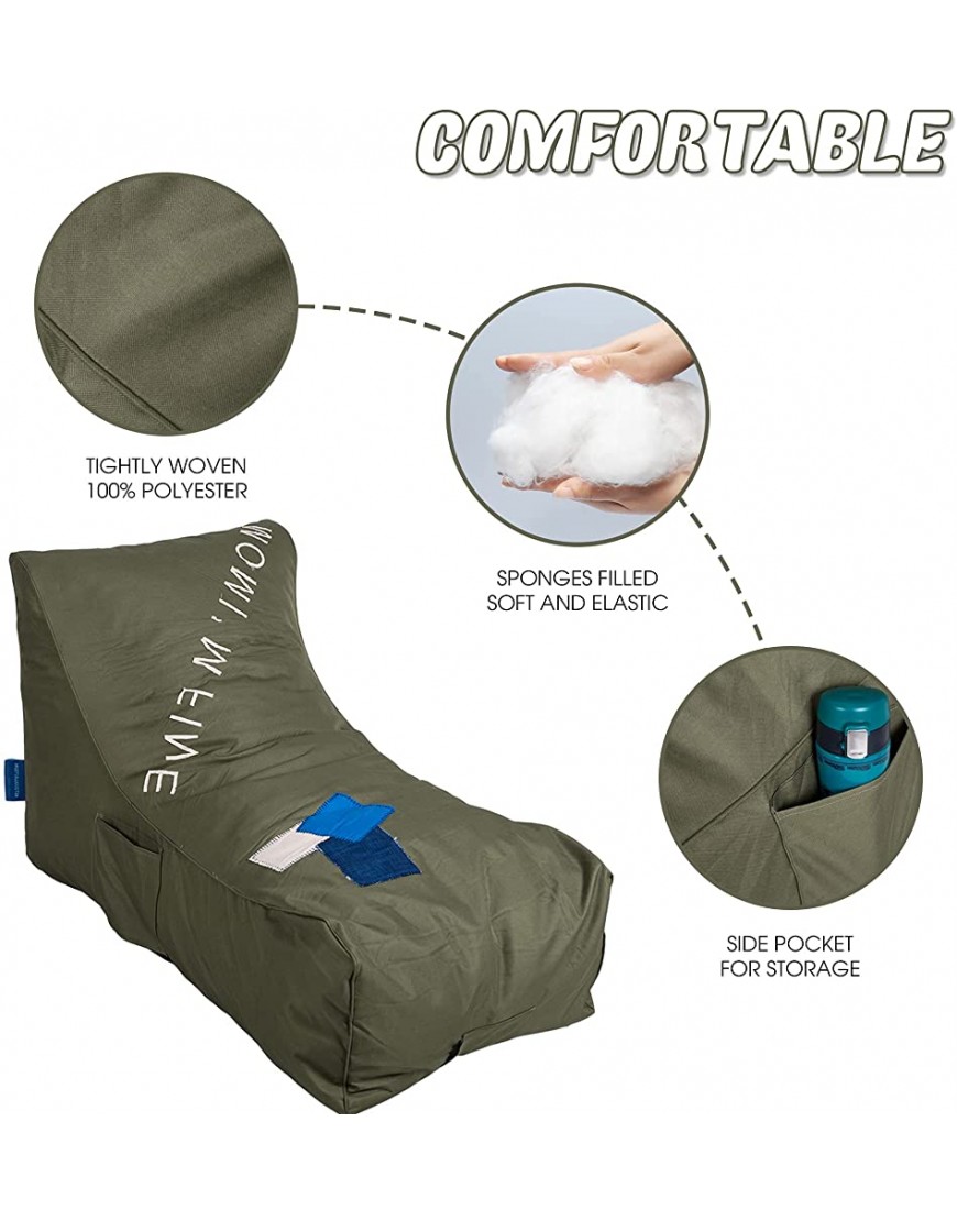 Livebest Bean Bag Chair Floor Chair Couch Lazy Lounger Memory Foam Sofa with Dirt-Proof Oxford Fabric&Side Pocket for Kids Age 2 and Up,MOM I'm FINE Army Green - BILJO9MU2